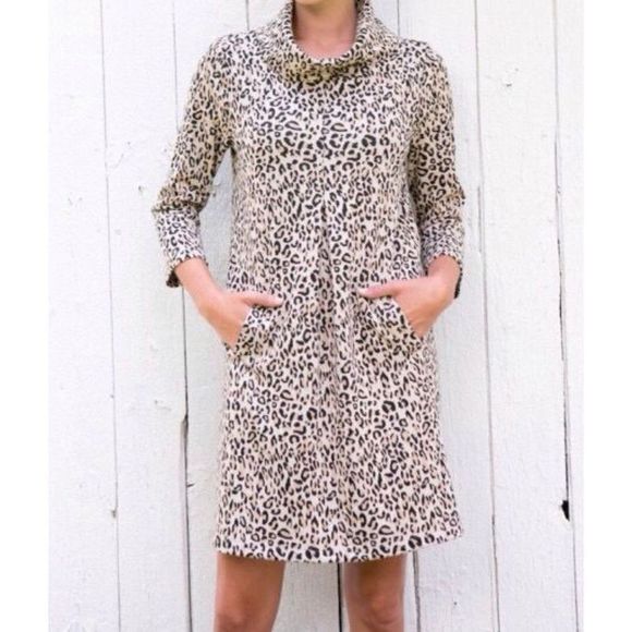 Tyler Böe Leopard Print Cowl Neck 3/4 Sleeve Sweater Dress Size Small, MSRP $153 - Picture 1 of 10